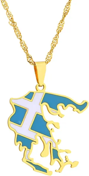 Fashion Stainless Steel Greece Map Pendant Flag Necklace