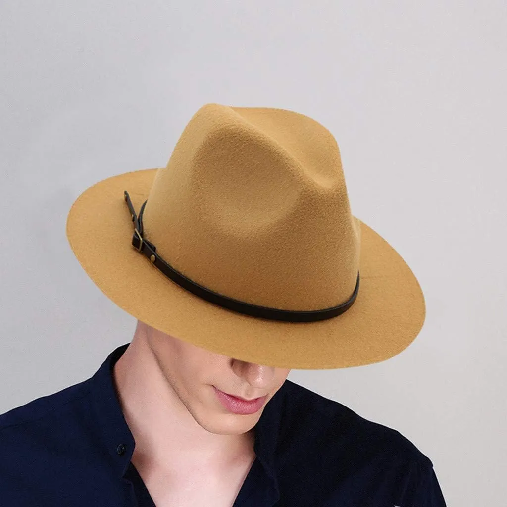 Fedora Hats for Men Women Wide Brim Fedora Panama Hat Men's Dress Hats with Belt Buckle Dress Hats for Men