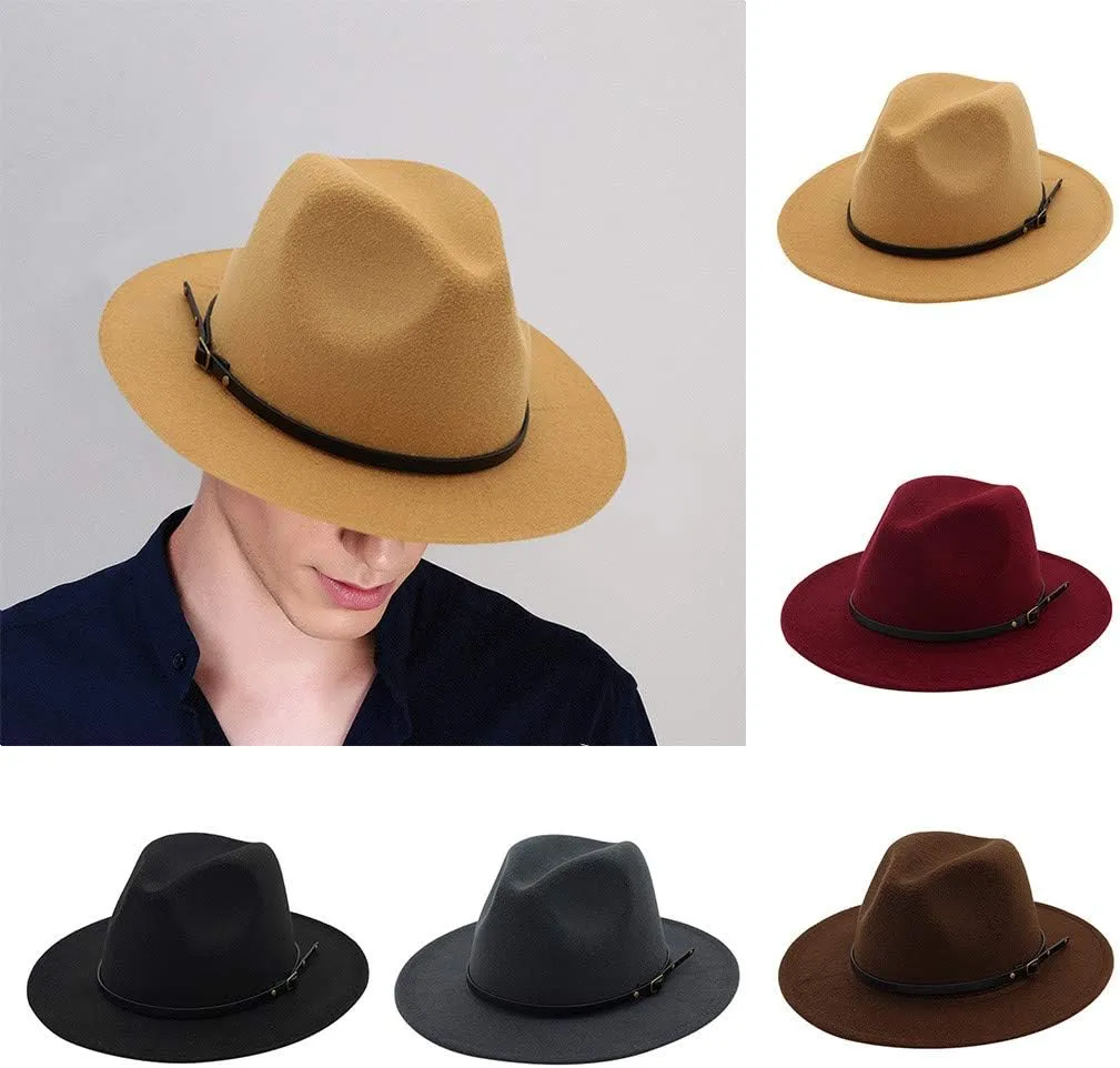 Fedora Hats for Men Women Wide Brim Fedora Panama Hat Men's Dress Hats with Belt Buckle Dress Hats for Men