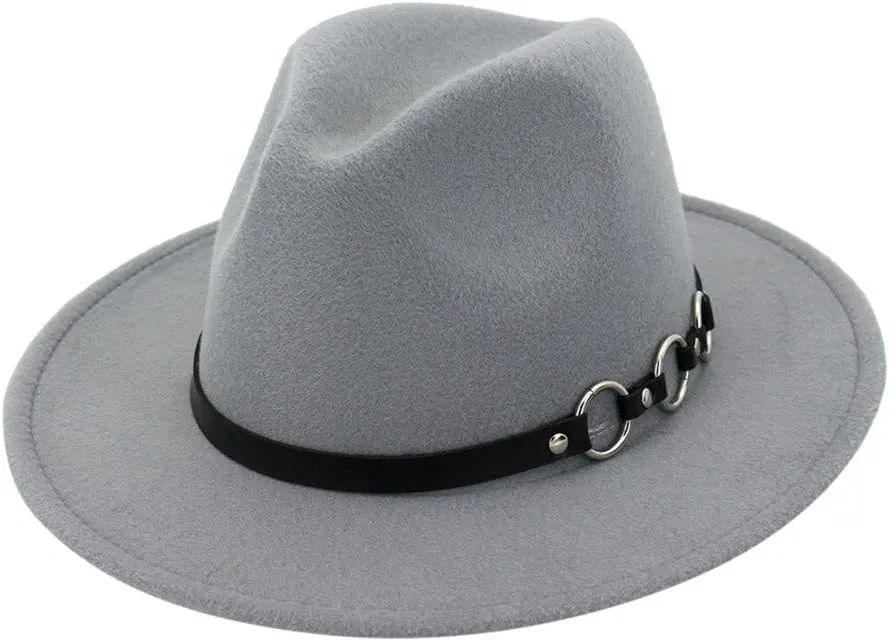 Fedora Hats for Men Women Wide Brim Fedora Panama Hat Men's Dress Hats with Belt Buckle