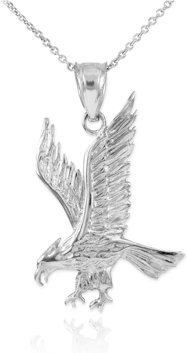 Fine 925 Sterling Silver Eagle Landing Pendant Necklace