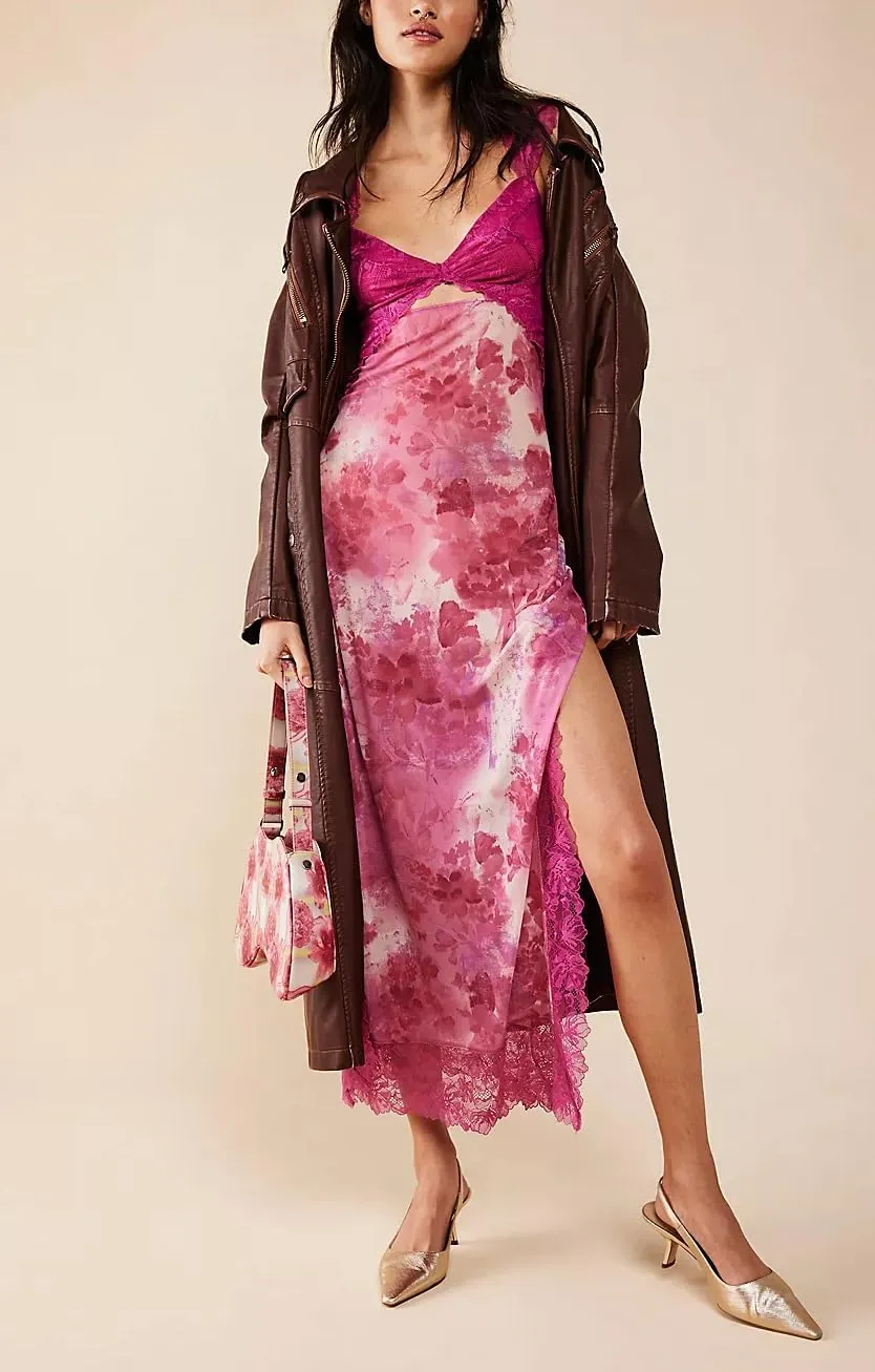 Floral Lace Maxi Slip Dress Summer Sleeveless Backless Bodycon Dress Cut Out Spaghetti Strap Long Dress