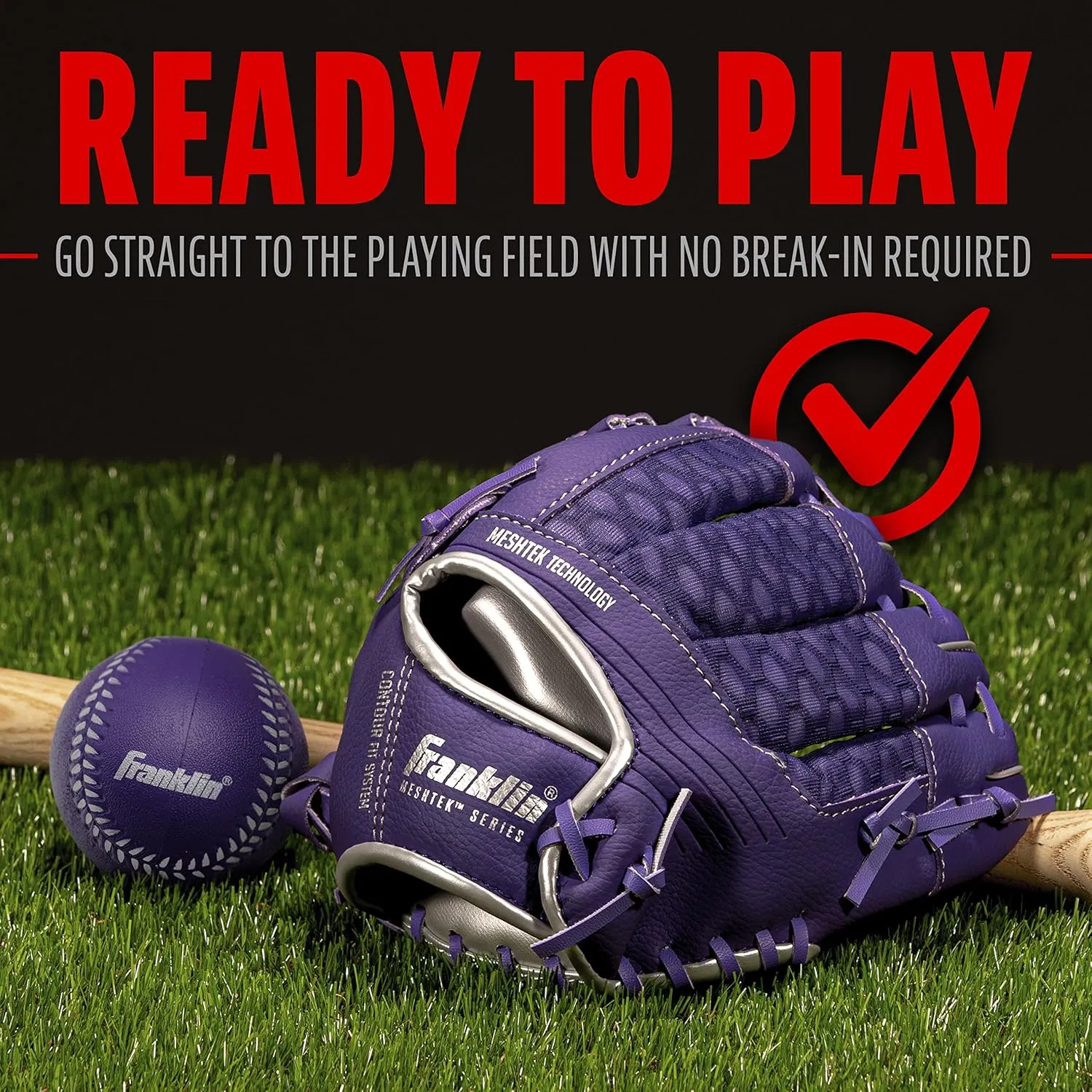 Franklin Sports Kids Baseball Glove   Ball Sets - Meshtek Youth Teeball Gloves for Kids   Toddlers - Left   Right Hand Throw Mitts   Glove Sets with Foam Balls - Boys   Girls Gloves - 9.5" Inch