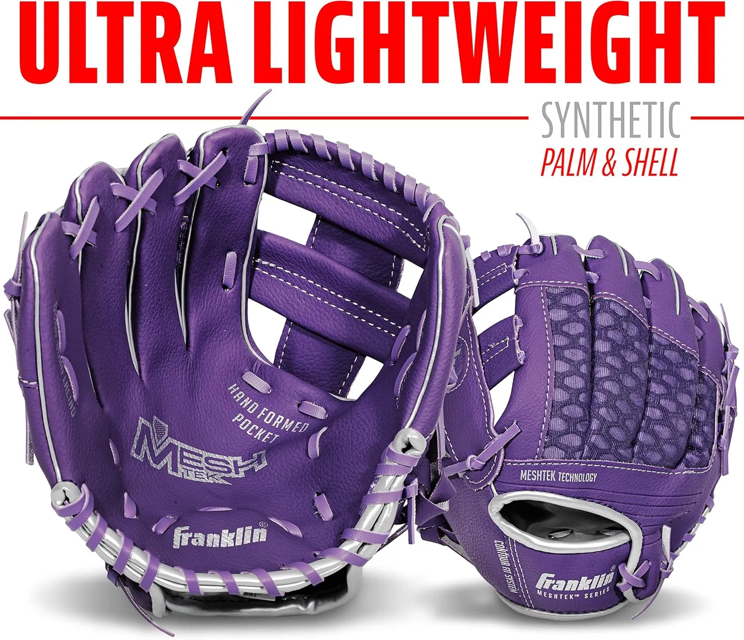 Franklin Sports Kids Baseball Glove   Ball Sets - Meshtek Youth Teeball Gloves for Kids   Toddlers - Left   Right Hand Throw Mitts   Glove Sets with Foam Balls - Boys   Girls Gloves - 9.5" Inch