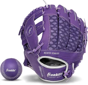Franklin Sports Kids Baseball Glove   Ball Sets - Meshtek Youth Teeball Gloves for Kids   Toddlers - Left   Right Hand Throw Mitts   Glove Sets with Foam Balls - Boys   Girls Gloves - 9.5" Inch