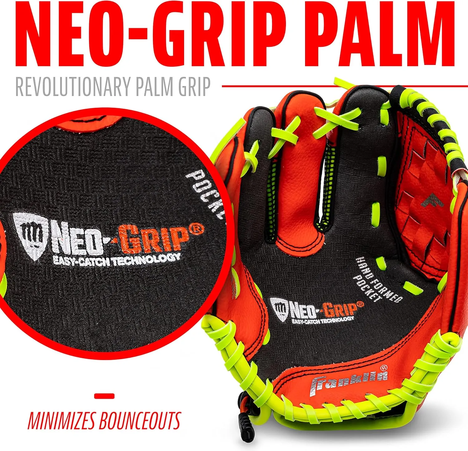 Franklin Sports Youth Teeball Glove - 9.0 Inch Neo-Grip Synthetic Leather Fielding Glove - Left & Right Handed Ready To Play with Ball