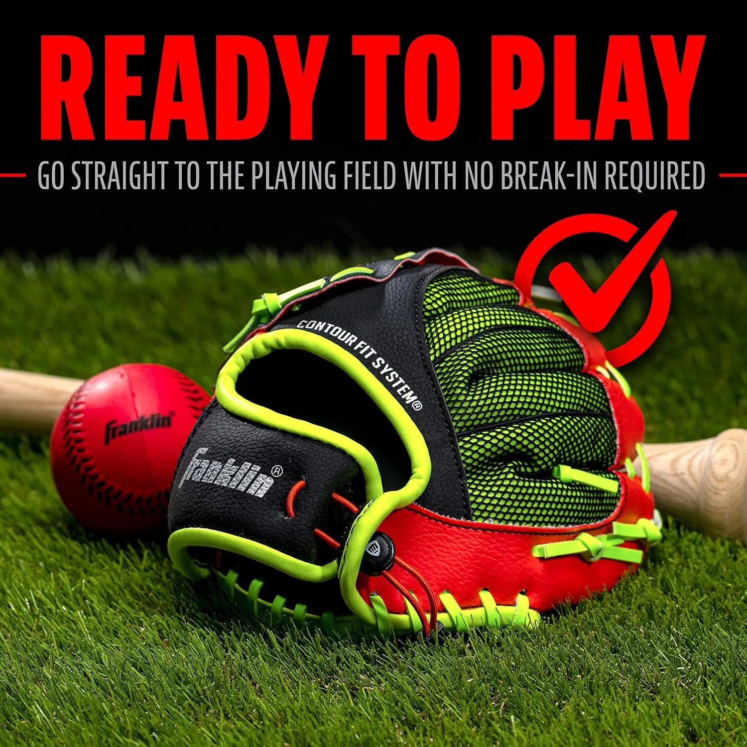 Franklin Sports Youth Teeball Glove - 9.0 Inch Neo-Grip Synthetic Leather Fielding Glove - Left & Right Handed Ready To Play with Ball