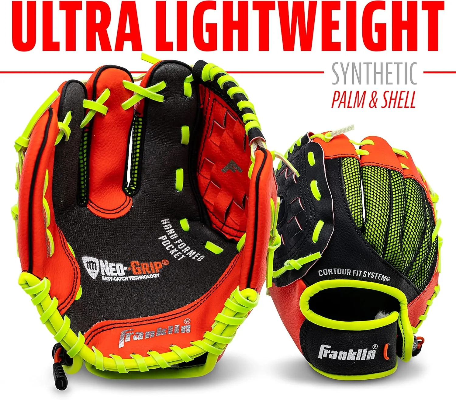 Franklin Sports Youth Teeball Glove - 9.0 Inch Neo-Grip Synthetic Leather Fielding Glove - Left & Right Handed Ready To Play with Ball