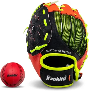 Franklin Sports Youth Teeball Glove - 9.0 Inch Neo-Grip Synthetic Leather Fielding Glove - Left & Right Handed Ready To Play with Ball