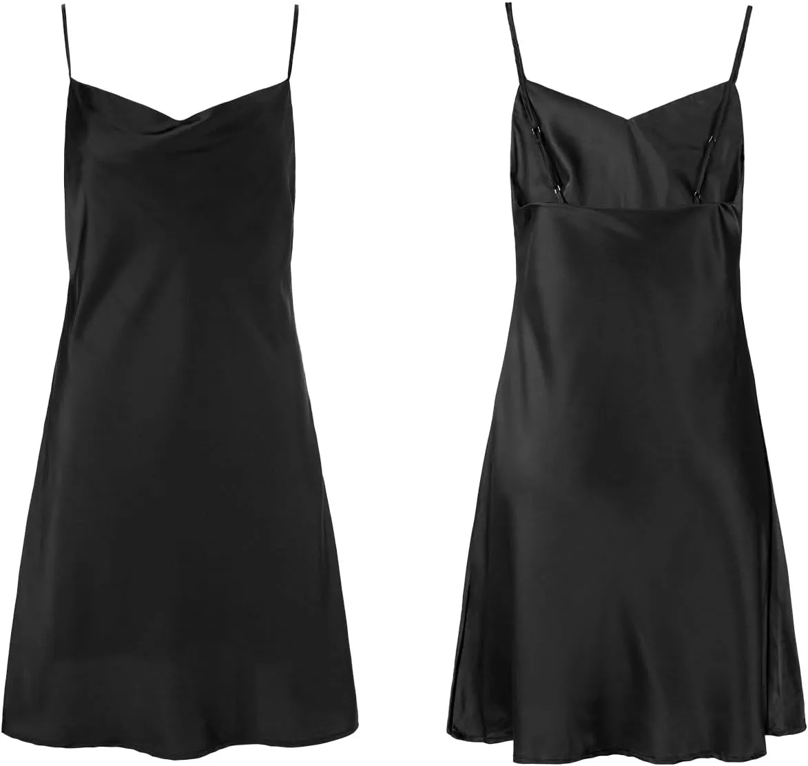 Full Slip Dress for Women,Cowl Neck Under Dress Adjustable Spaghetti Strap Satin Dress