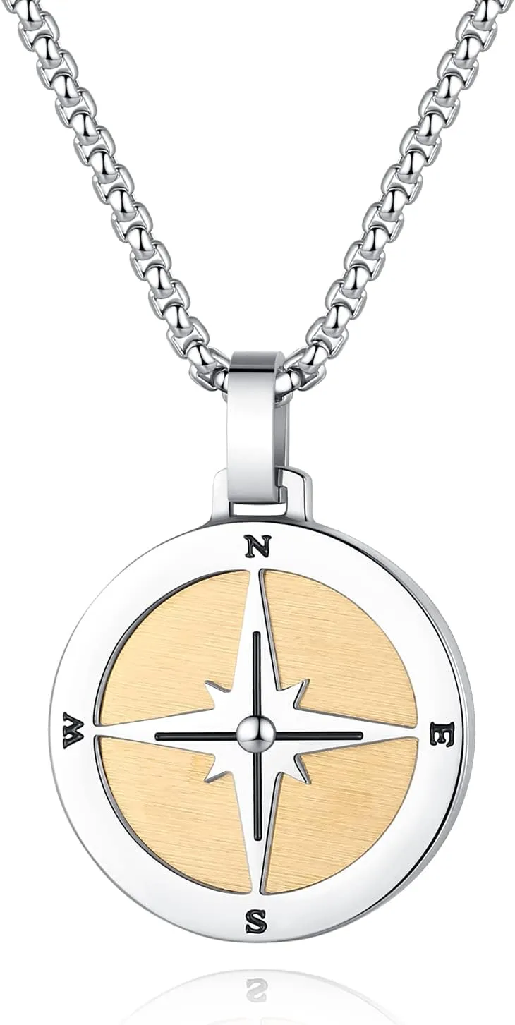 GAVU Men's Viking Stainless Steel Compass Necklace