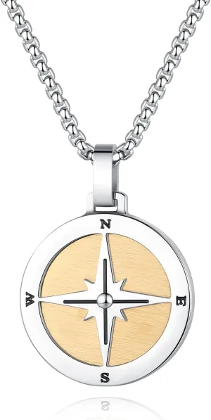 GAVU Men's Viking Stainless Steel Compass Necklace