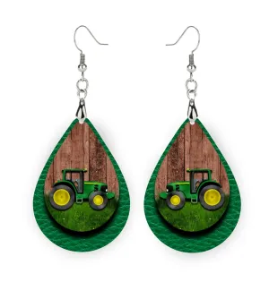 Green Tractor Earrings, Gift for Farmer, Farm Earrings