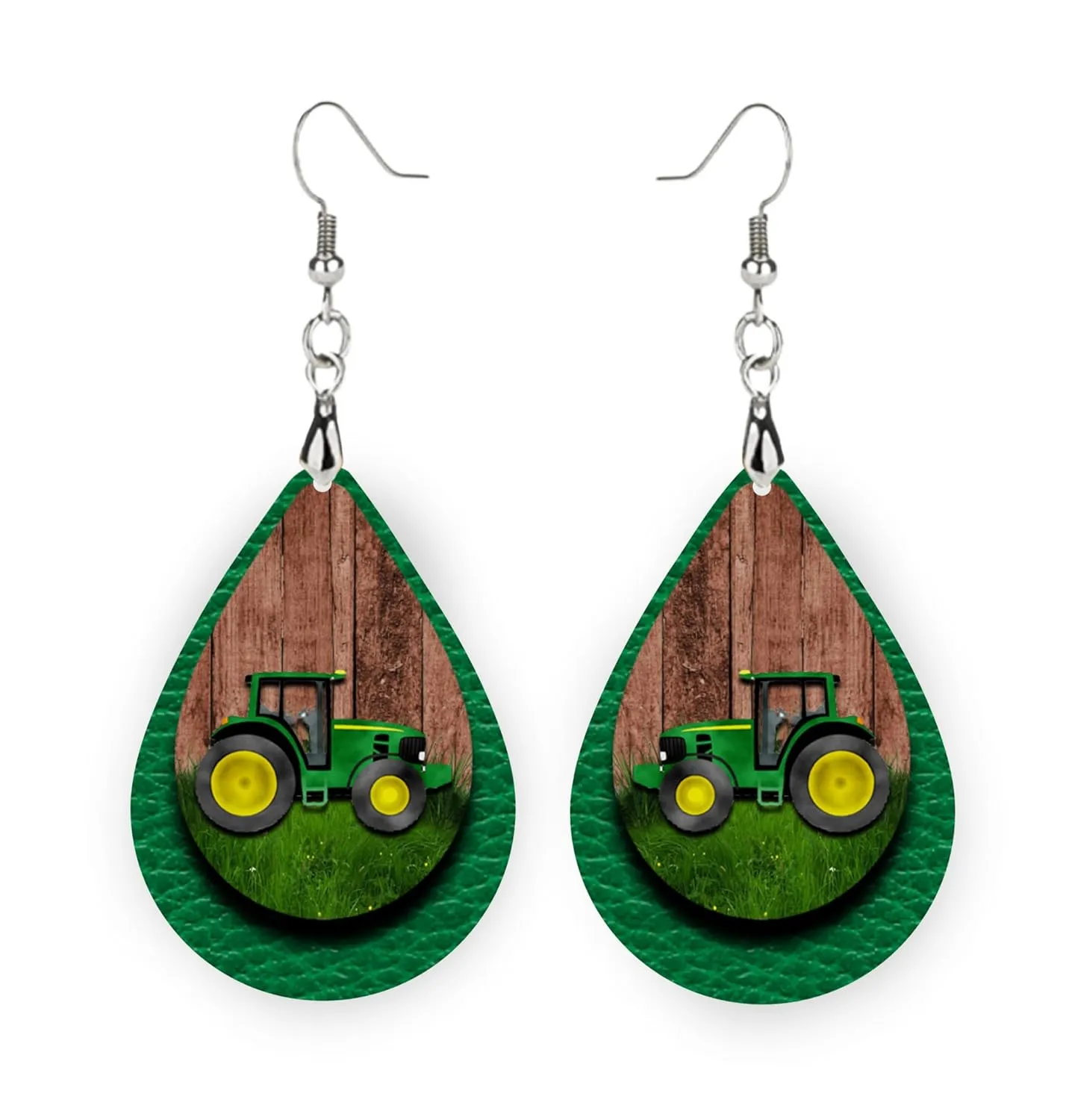 Green Tractor Earrings, Gift for Farmer, Farm Earrings