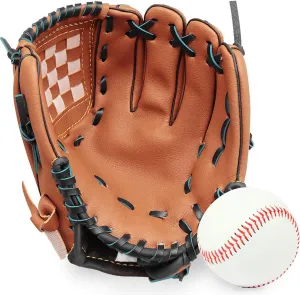 GROOFOO Baseball Glove and Ball for Kids Youth Adults Softball Teeball Training Left/Right Hand Glove with Soft Ball Set Brown/Black/Pink