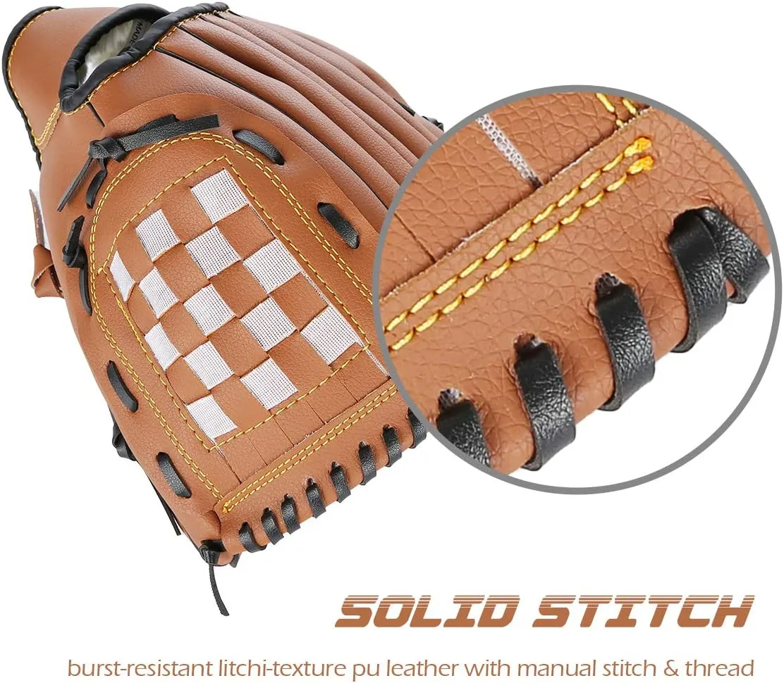 GROOFOO Baseball Glove and Ball for Kids Youth Adults Softball Teeball Training Left/Right Hand Glove with Soft Ball Set Brown/Black/Pink