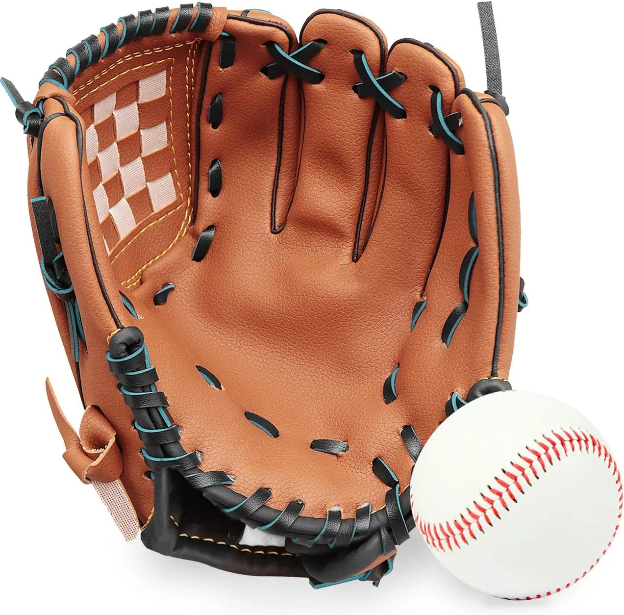 GROOFOO Baseball Glove and Ball for Kids Youth Adults Softball Teeball Training Left/Right Hand Glove with Soft Ball Set Brown/Black/Pink