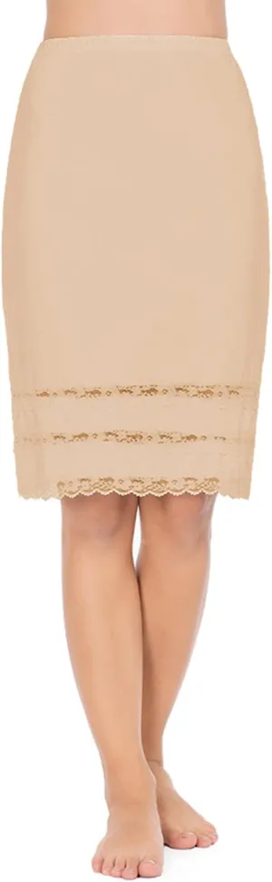 Half Slips for Women Underskirt Dress Extender Lace Trim Knee Length Midi Skirt 19-26" Length
