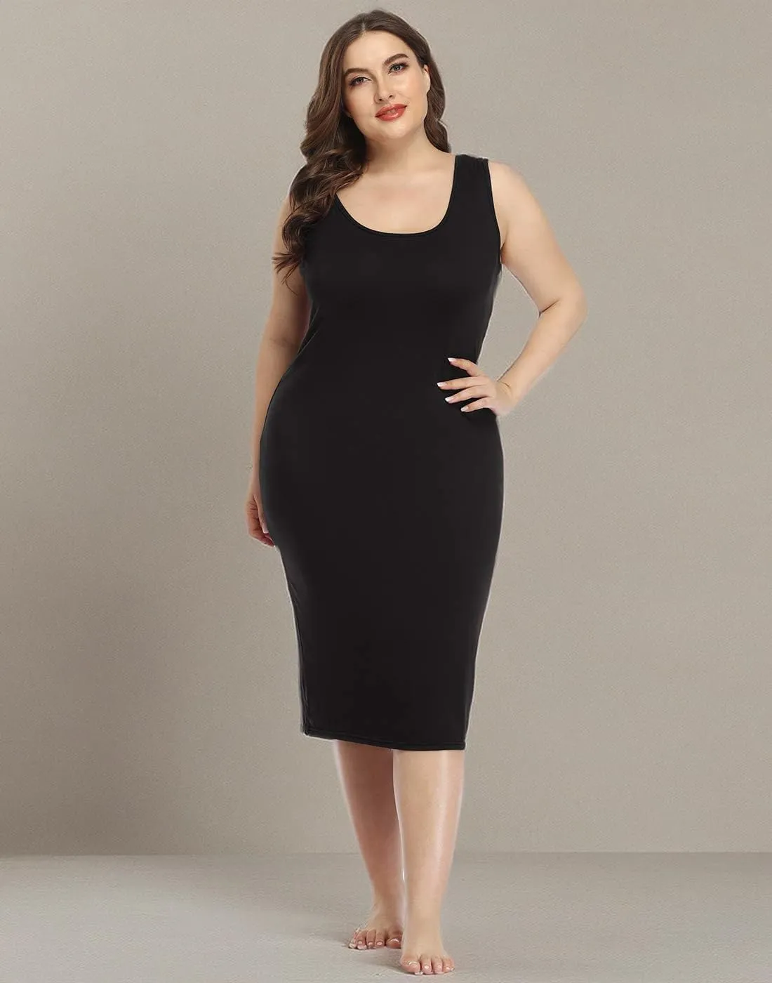 HDE Plus Size Bodycon Midi Dress Casual Fitted Jersey Tank Everyday Sundress