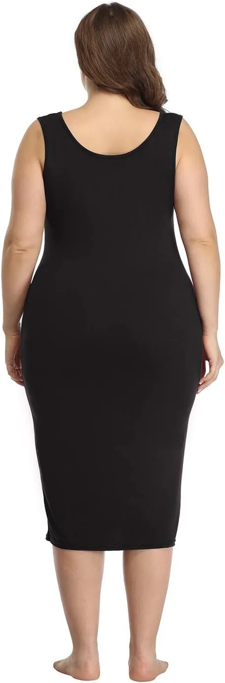 HDE Plus Size Bodycon Midi Dress Casual Fitted Jersey Tank Everyday Sundress
