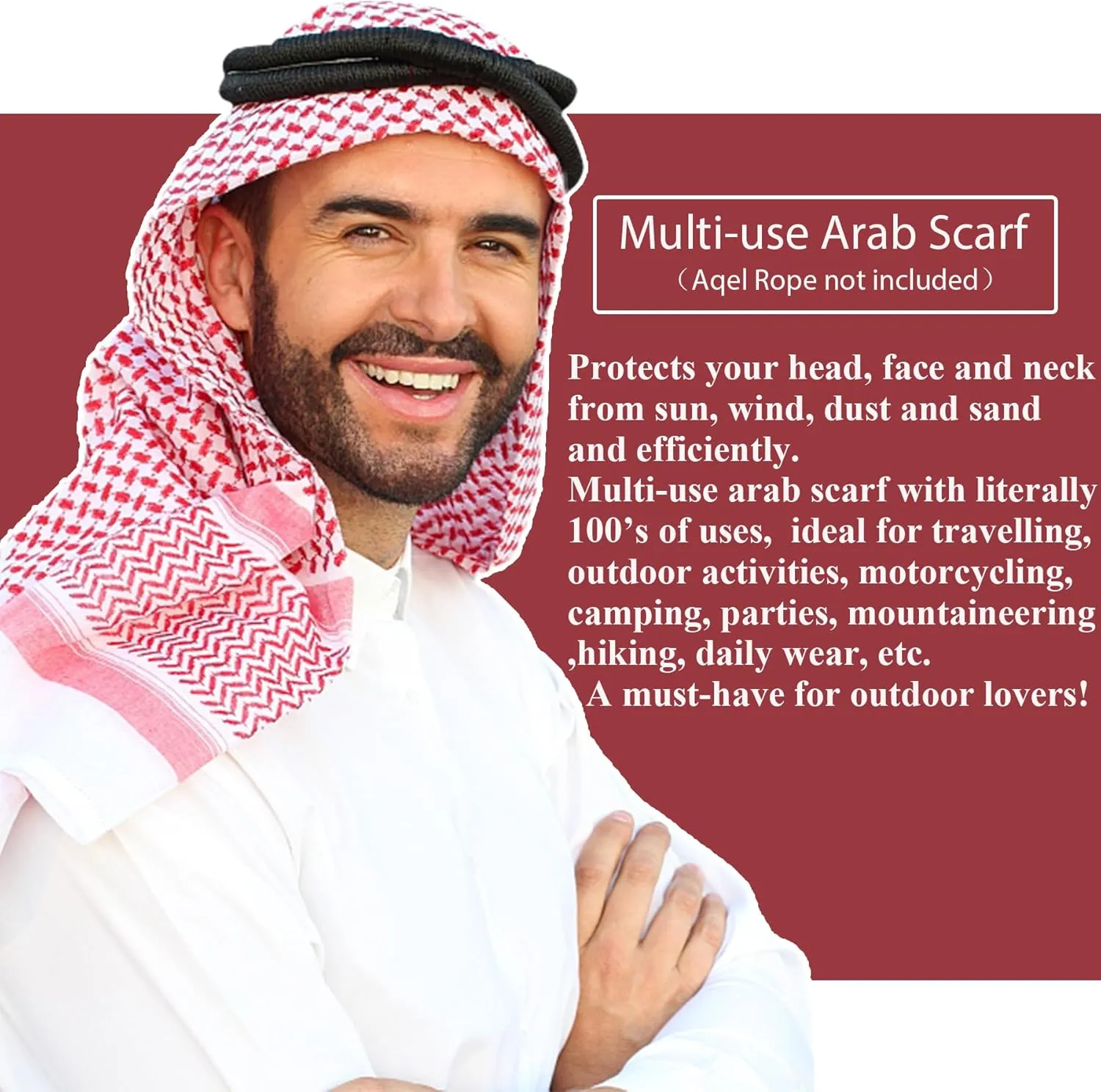 Head Scarf Keffiyeh Shemagh Turban Head Wrap Muslim Arab Saudi Dubai Headwear for Men Women