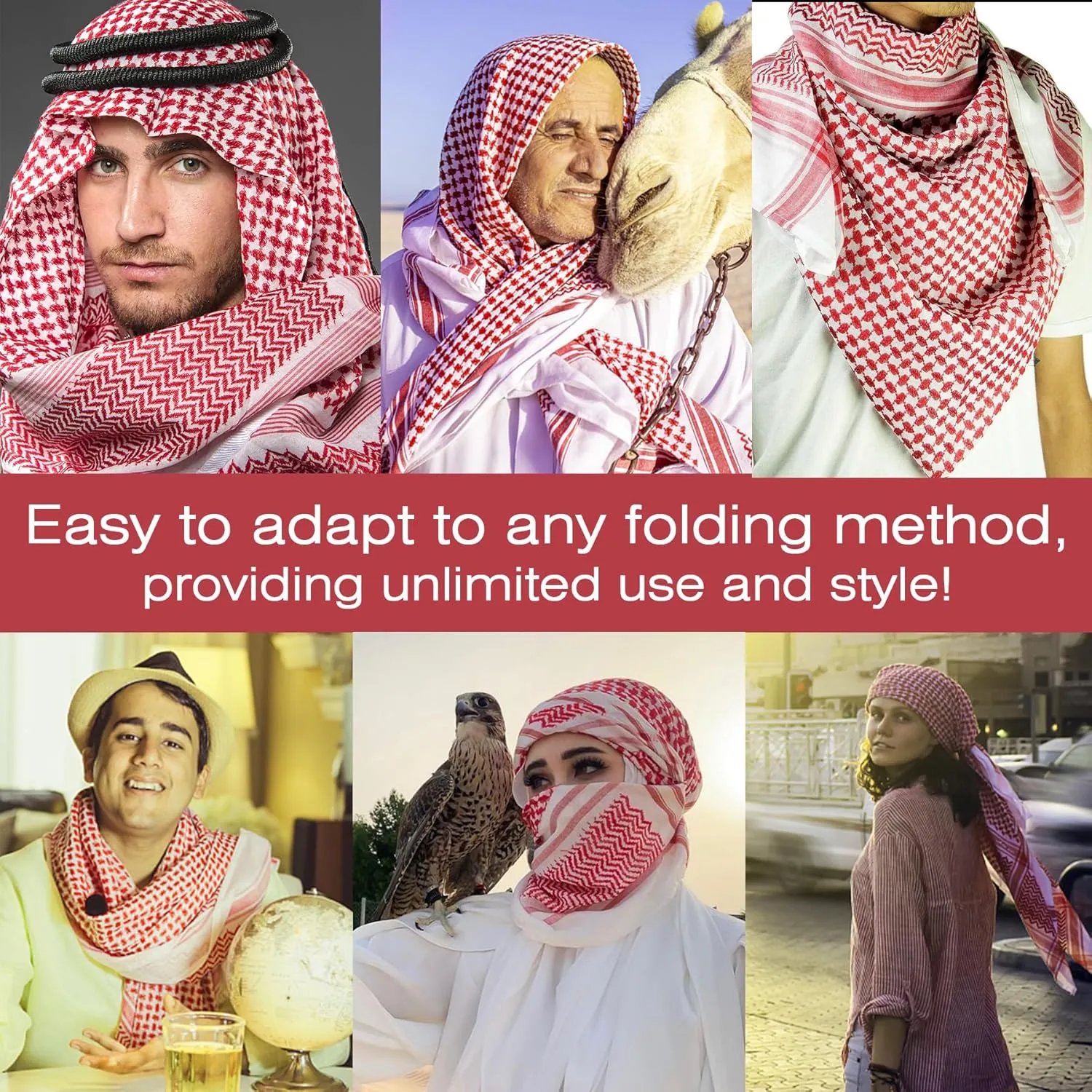Head Scarf Keffiyeh Shemagh Turban Head Wrap Muslim Arab Saudi Dubai Headwear for Men Women