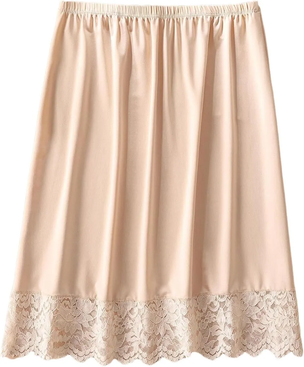 HGps8w Half Slips for Women Underskirt Short Lace Trim Knee Length Solid Color Half Slip