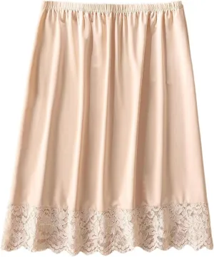 HGps8w Half Slips for Women Underskirt Short Lace Trim Knee Length Solid Color Half Slip