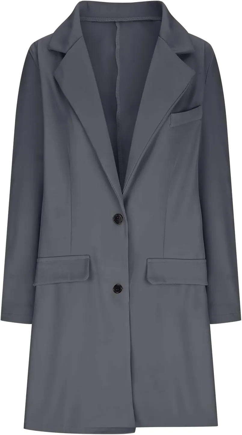 Hvyesh Women's Long Wool Blend Pea Coat Winter Casual Overcoat Notched Lapel Collar Trench Coat Belted Long Jacket Outerwear