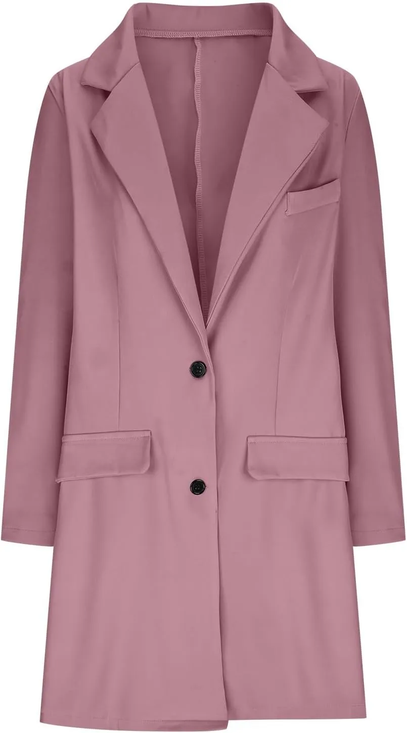 Hvyesh Women's Long Wool Blend Pea Coat Winter Casual Overcoat Notched Lapel Collar Trench Coat Belted Long Jacket Outerwear