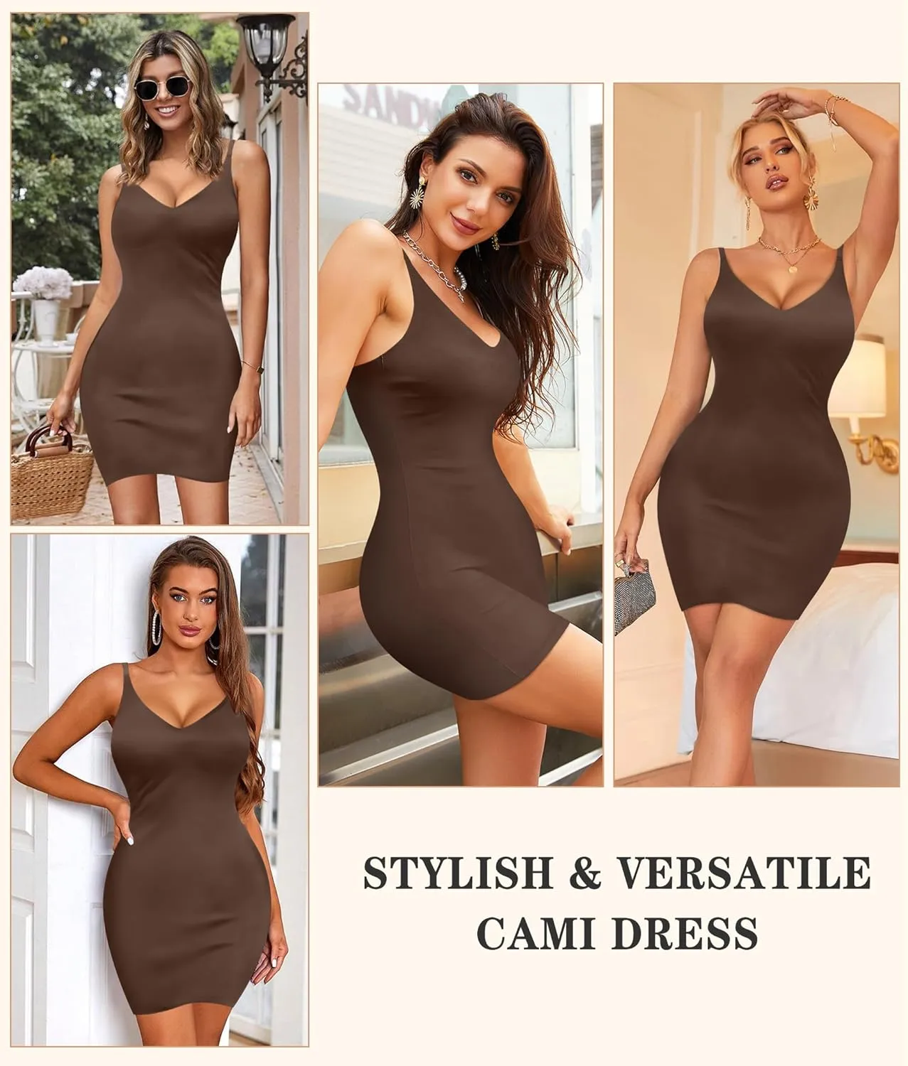 Irisnaya Women Shapewear Full Slip Tummy Control V Neck Cami Mini Under Dress Body Shaper Seamless Spaghetti Straps Lingerie