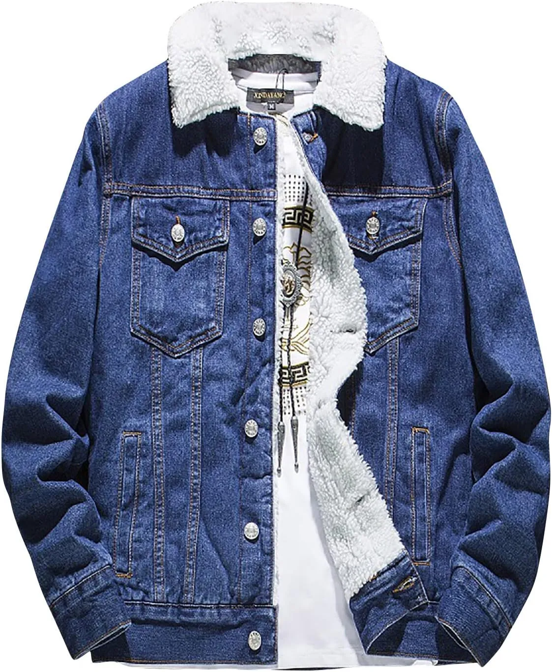 Jean Jacket Mens Sherpa Fleece Lined Denim Jacket Winter Warm Trucker Jacket Cowboy Coat Motorcycle Jean Jackets
