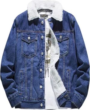 Jean Jacket Mens Sherpa Fleece Lined Denim Jacket Winter Warm Trucker Jacket Cowboy Coat Motorcycle Jean Jackets