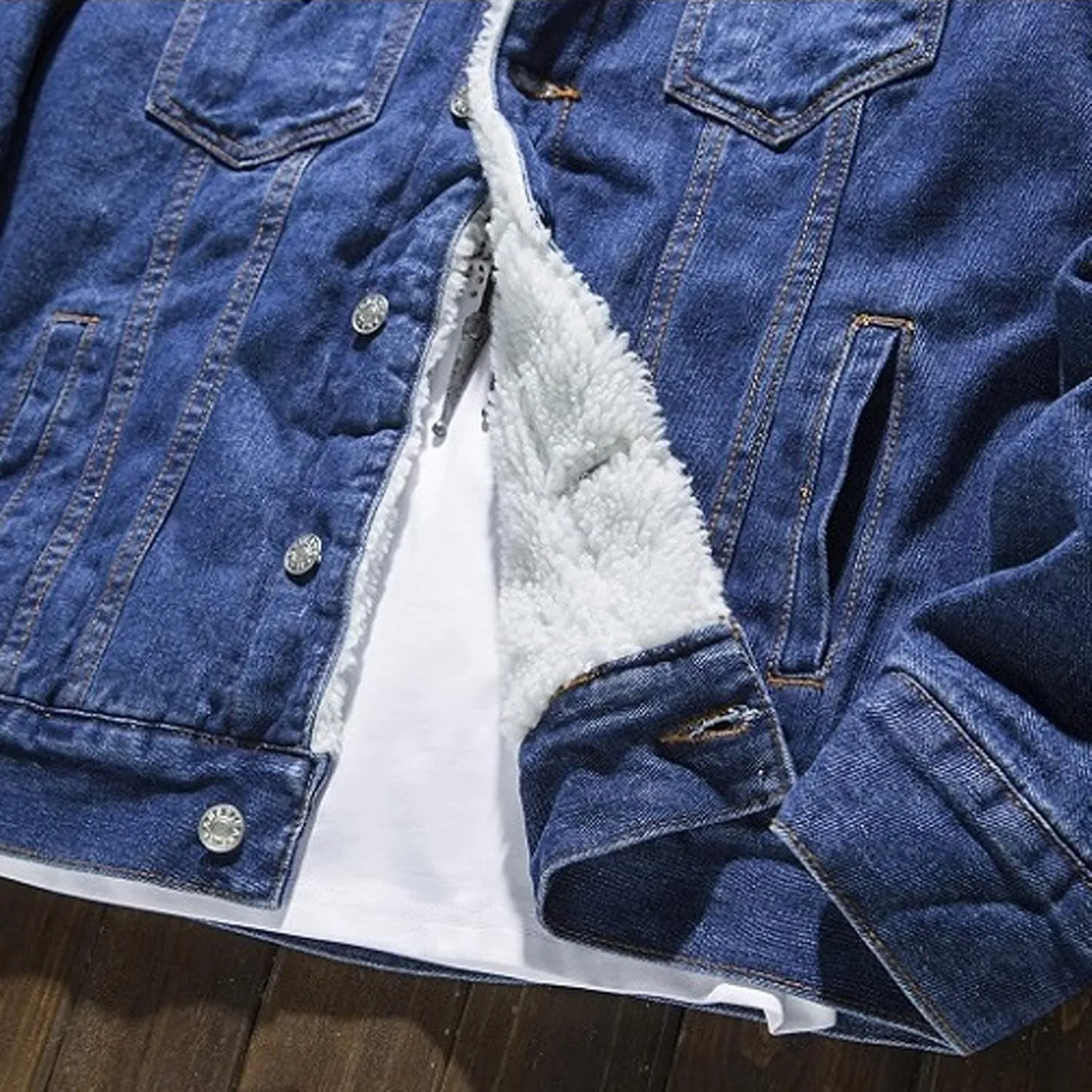 Jean Jacket Mens Sherpa Fleece Lined Denim Jacket Winter Warm Trucker Jacket Cowboy Coat Motorcycle Jean Jackets