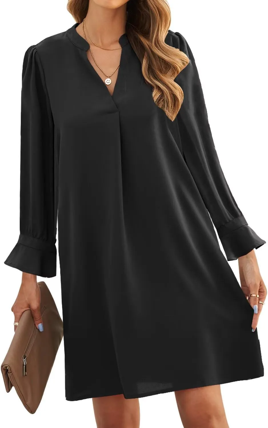 JOCAFIYE Womens Dresses Summer Casual Dress Long Sleeve V Neck Dress Shift Dress for Women 2025