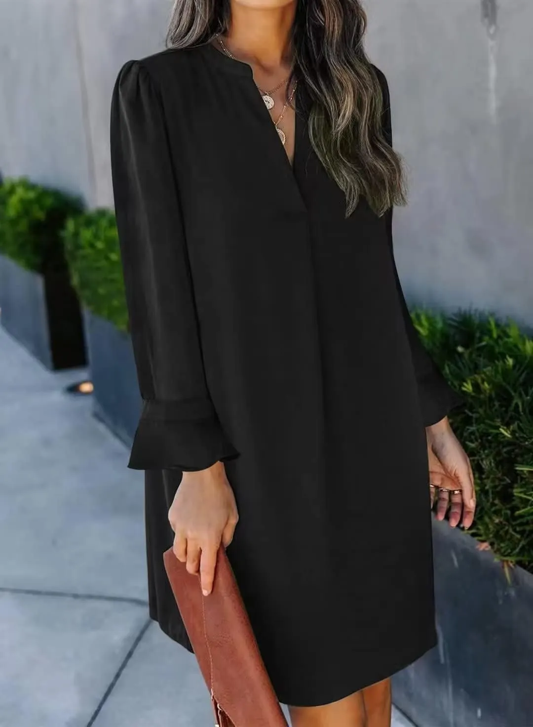 JOCAFIYE Womens Dresses Summer Casual Dress Long Sleeve V Neck Dress Shift Dress for Women 2025