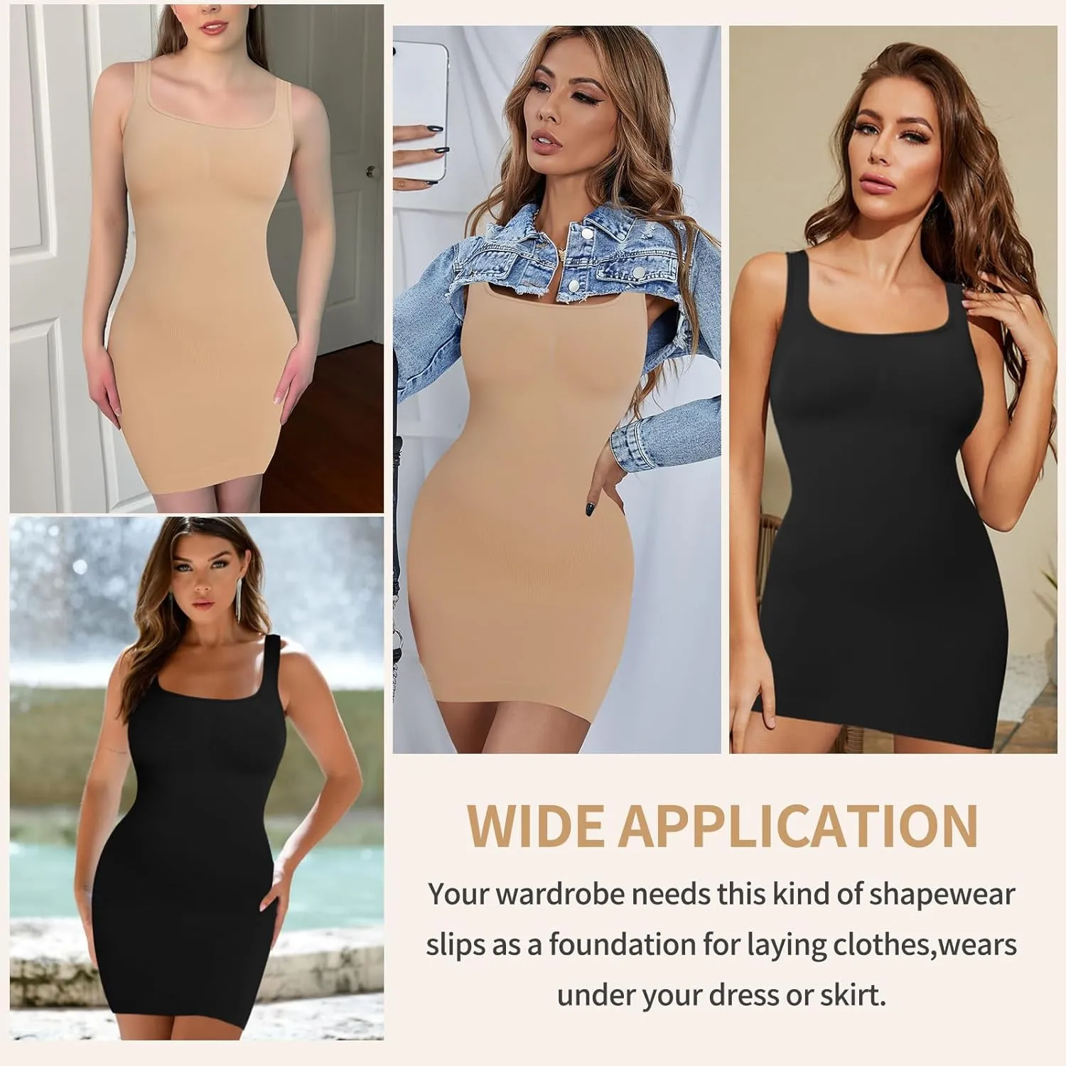 JOYSHAPER Shapewear Dress Slip for Women Seamless Full Slip Tummy Control Body Shaper Dress Long Cami Under Dress
