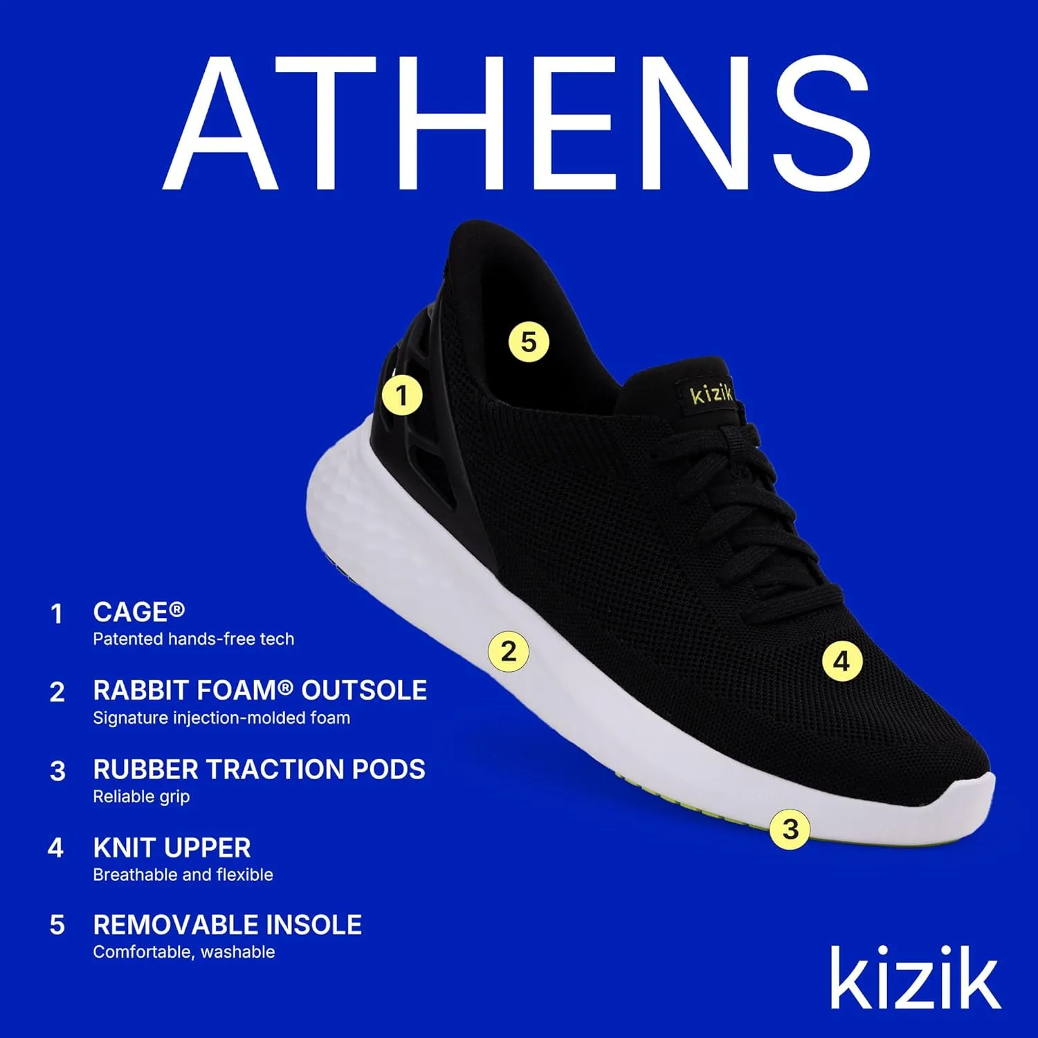 Kizik Slip On Sneakers: Athens - Comfortable All-Day Wear, Hands Free Convenience, Breathable Knit Top, Mens & Womens Walking Shoes with Arch Support