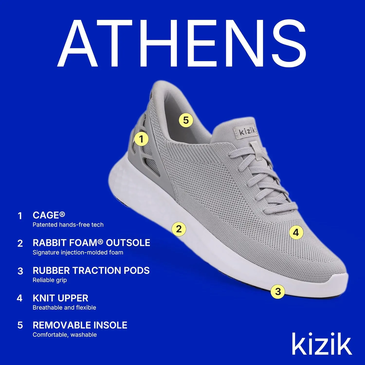 Kizik Slip On Sneakers: Athens - Comfortable All-Day Wear, Hands Free Convenience, Breathable Knit Top, Mens & Womens Walking Shoes with Arch Support