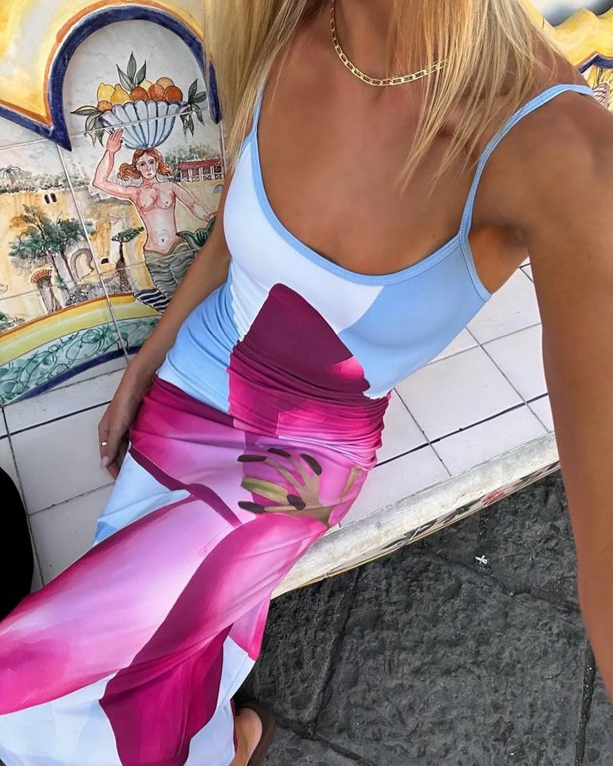 KMBANGI Women Floral Slip Dress Spaghetti Strap Flowers Print Maxi Dresses Backless Y2k Bodycon Slim Boho Long Sundress