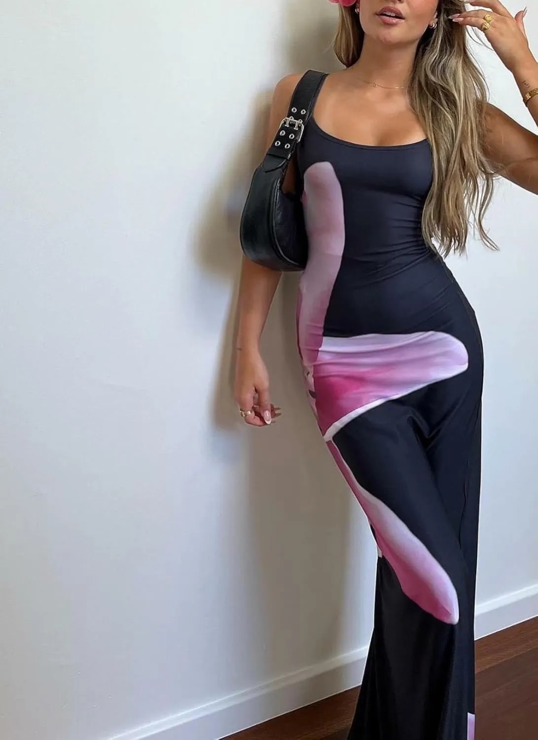 KMBANGI Women Floral Slip Dress Spaghetti Strap Flowers Print Maxi Dresses Backless Y2k Bodycon Slim Boho Long Sundress
