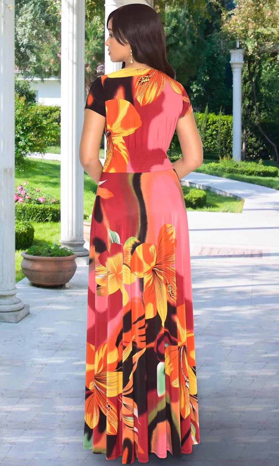 KOH KOH Womens 2025 Long Maxi Summer Floral Print Short Sleeve Flowy Modest Maxi Dress Gown