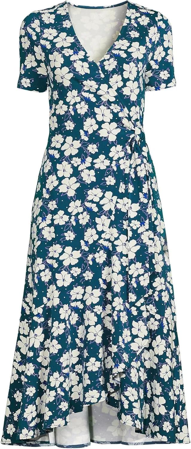 Lands' End Women's Cotton Modal Vneck Wrap Midi Dress