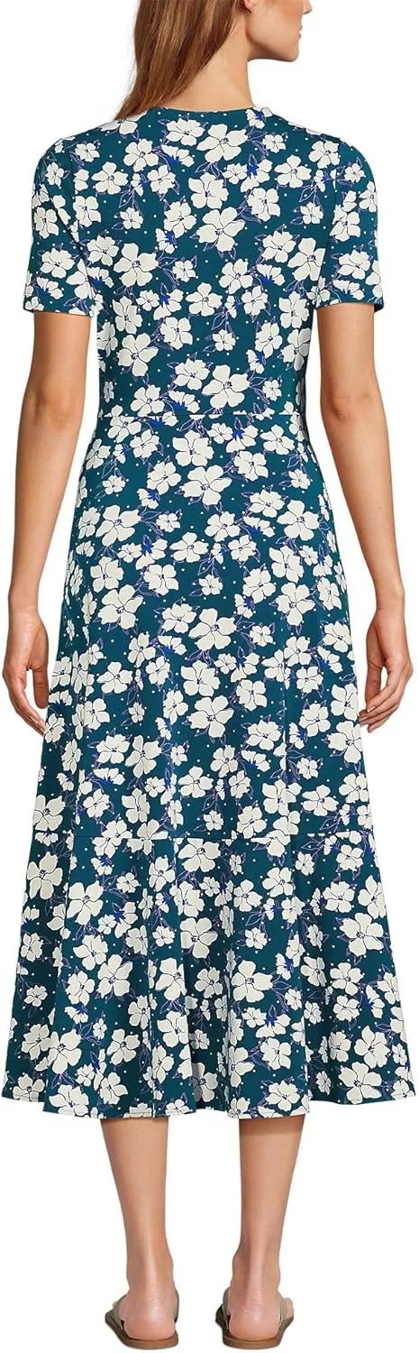 Lands' End Women's Cotton Modal Vneck Wrap Midi Dress