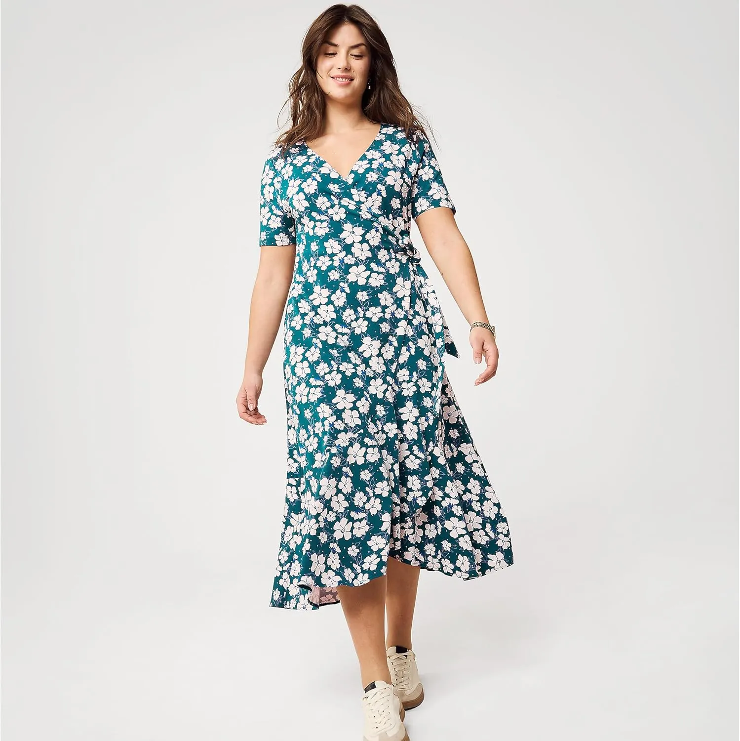 Lands' End Women's Cotton Modal Vneck Wrap Midi Dress