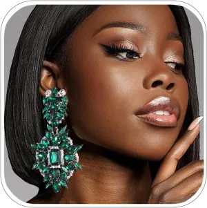 Large Emerald Green Earrings for Women Dangle Costume Rhinestone Statement Earrings Formal Jewelry (A-Green-01)