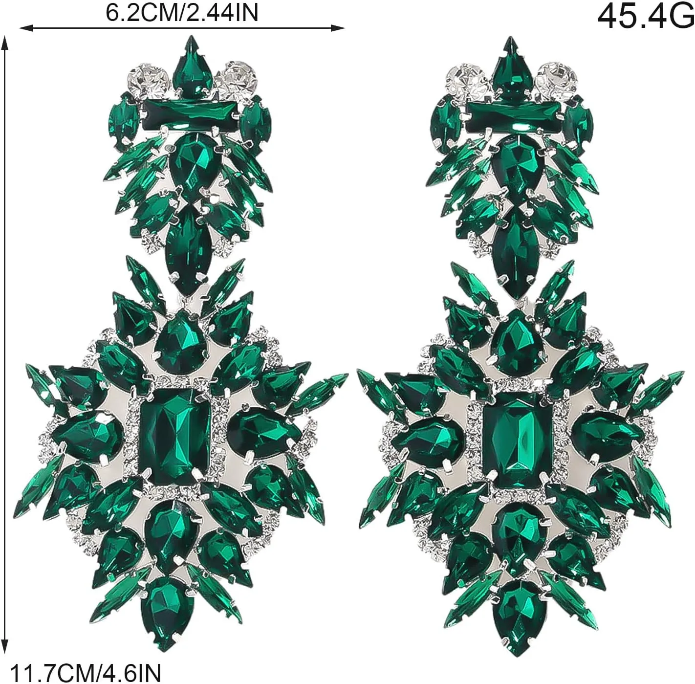 Large Emerald Green Earrings for Women Dangle Costume Rhinestone Statement Earrings Formal Jewelry (A-Green-01)