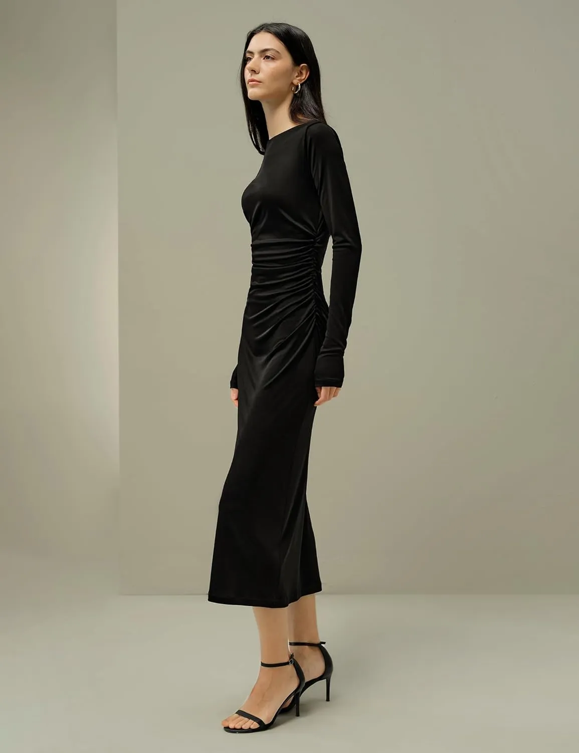 LilySilk Womens Silk Dress Ladies Silk Jersey Midi Dress Boatneck Long Sleeves for Everyday Wear