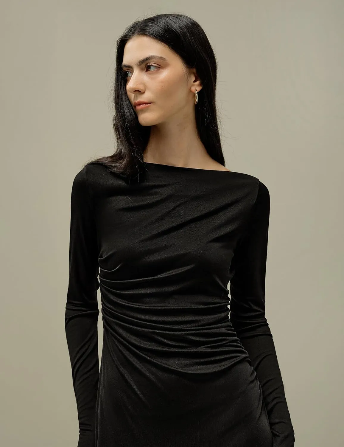 LilySilk Womens Silk Dress Ladies Silk Jersey Midi Dress Boatneck Long Sleeves for Everyday Wear