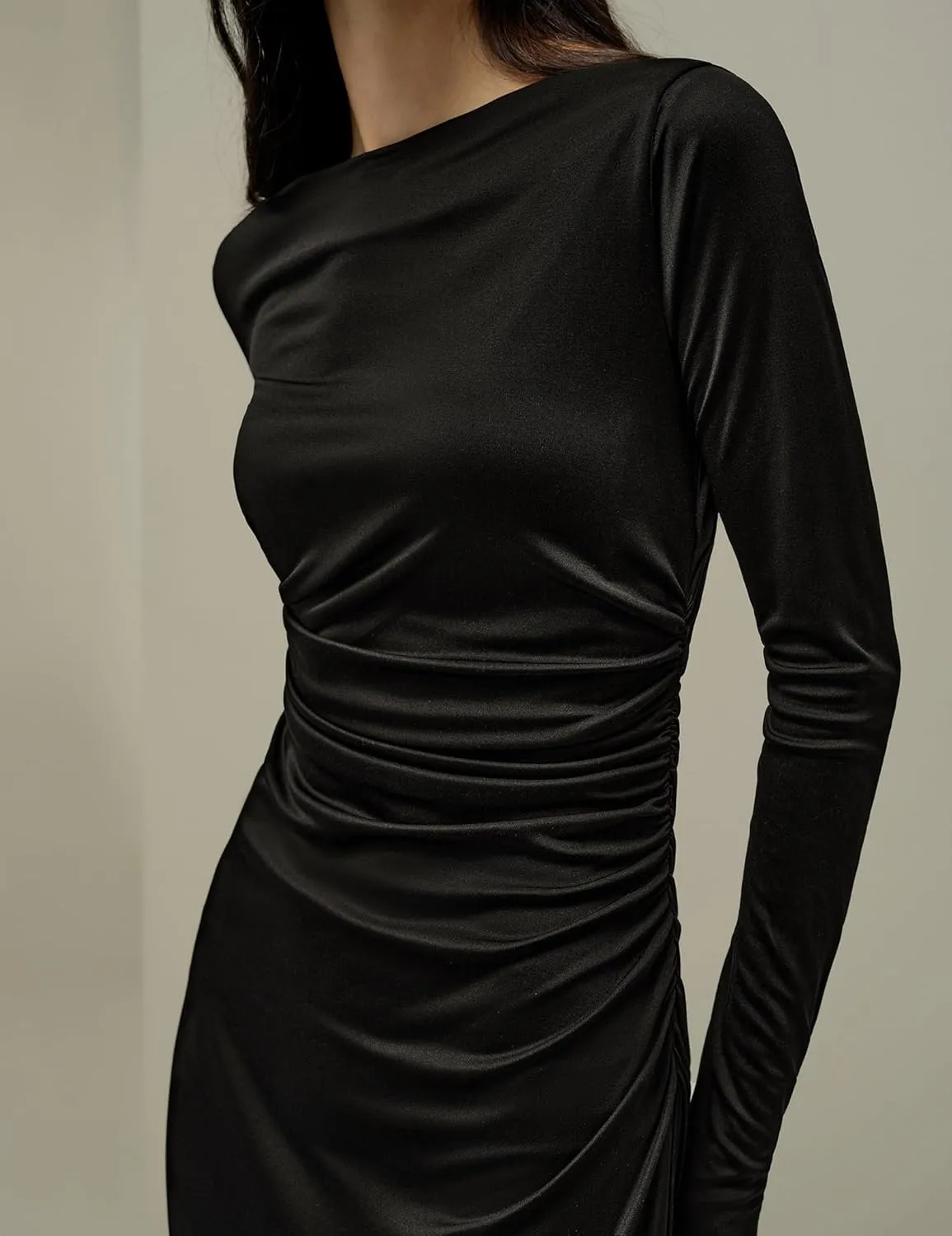 LilySilk Womens Silk Dress Ladies Silk Jersey Midi Dress Boatneck Long Sleeves for Everyday Wear